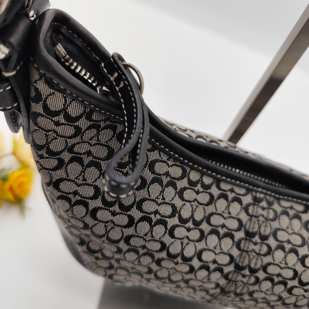 COACH Hand Shoulder Bag Tote Purse 6351 Signature Leather Black Authentic