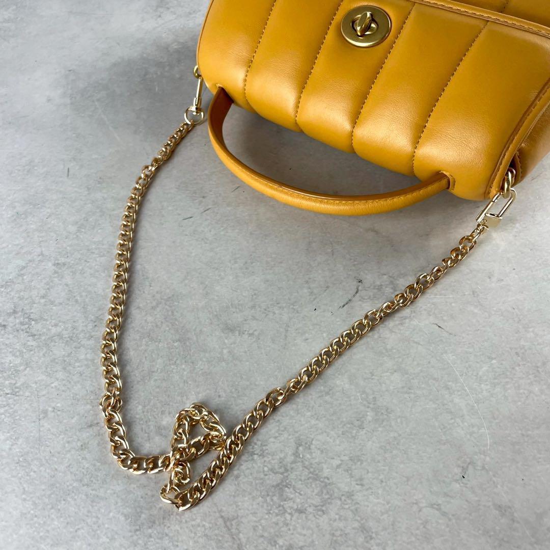 COACH Shoulder Bag Purse 2way Turn Lock Yellow Authentic