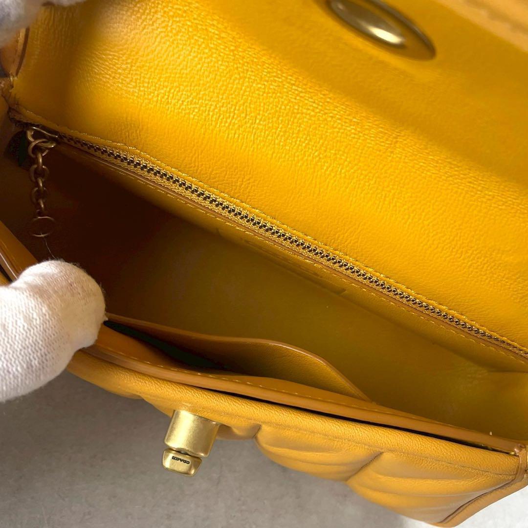 COACH Shoulder Bag Purse 2way Turn Lock Yellow Authentic