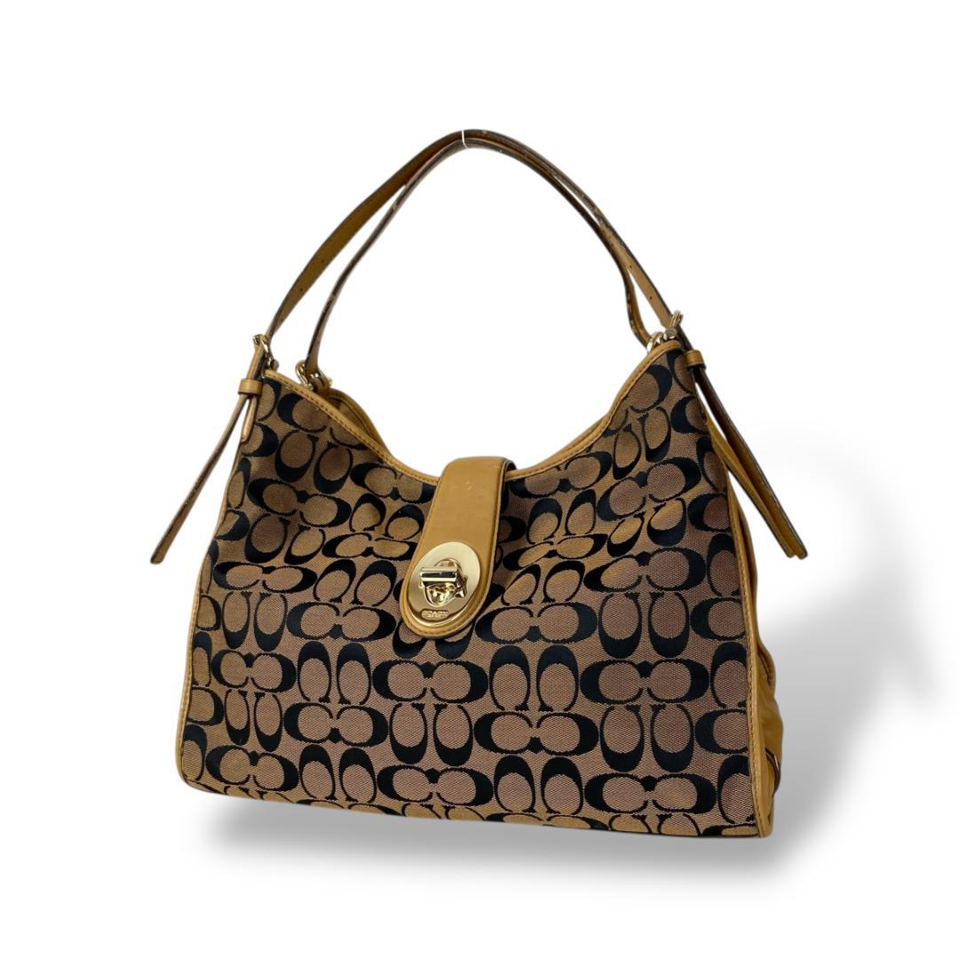 COACH Shoulder Bag Purse Signature 32353 Turn Lock Authentic