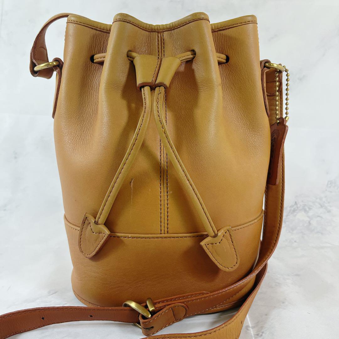 COACH Shoulder Bag Purse OLD Leather Yellow Brown Authentic