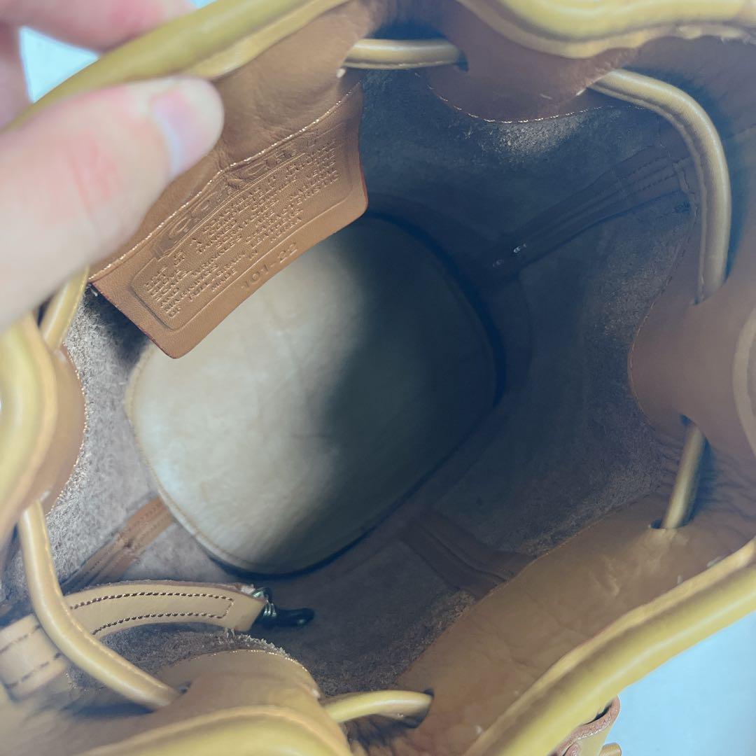 COACH Shoulder Bag Purse OLD Leather Yellow Brown Authentic