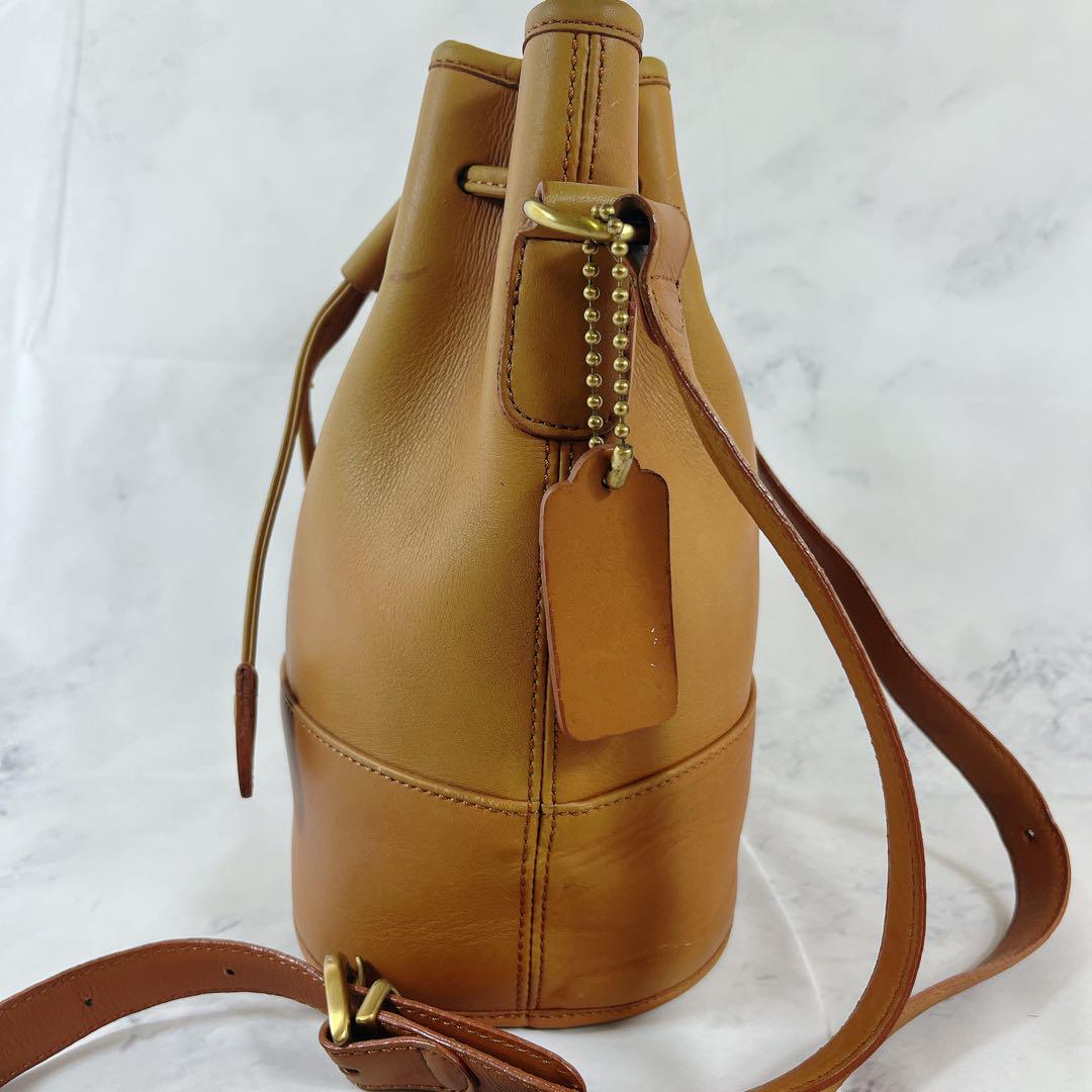 COACH Shoulder Bag Purse OLD Leather Yellow Brown Authentic