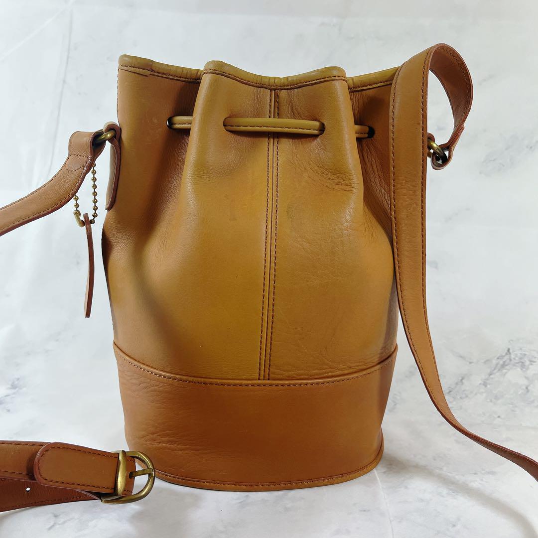 COACH Shoulder Bag Purse OLD Leather Yellow Brown Authentic