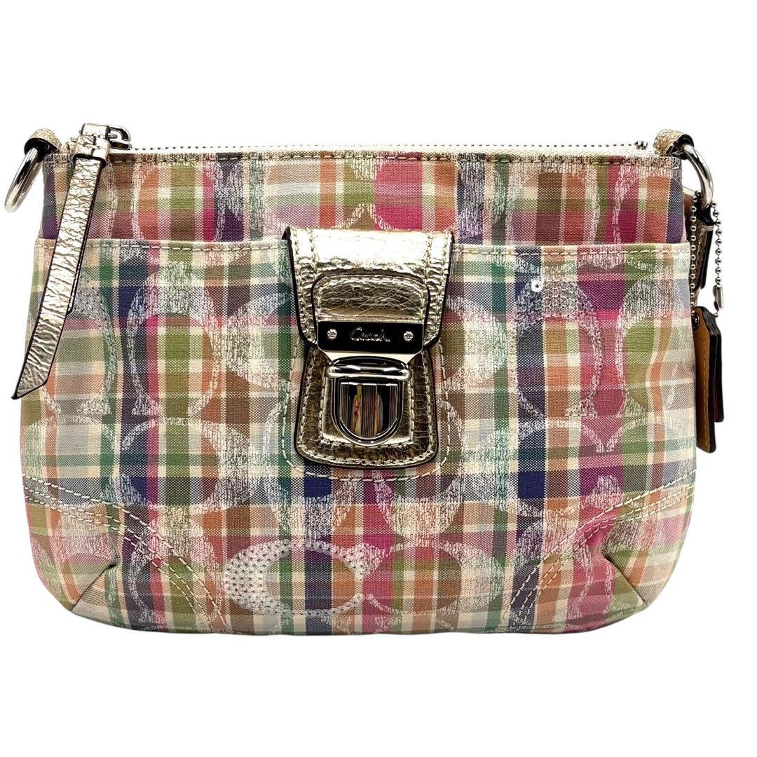 COACH Shoulder Bag Purse Signature Nylon Multicolor Authentic