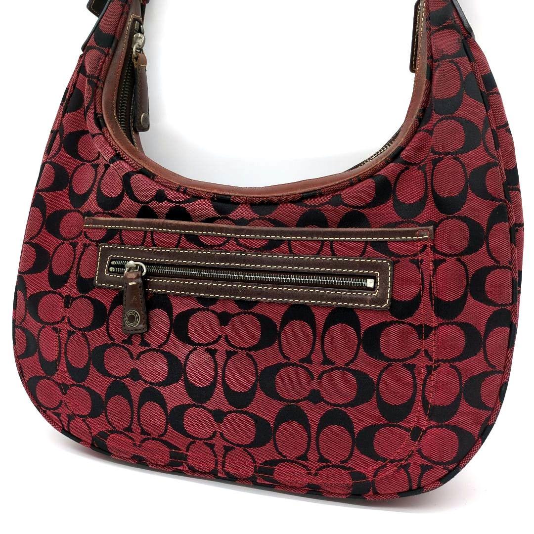 COACH Shoulder Bag Purse Signature Hobo Red Authentic