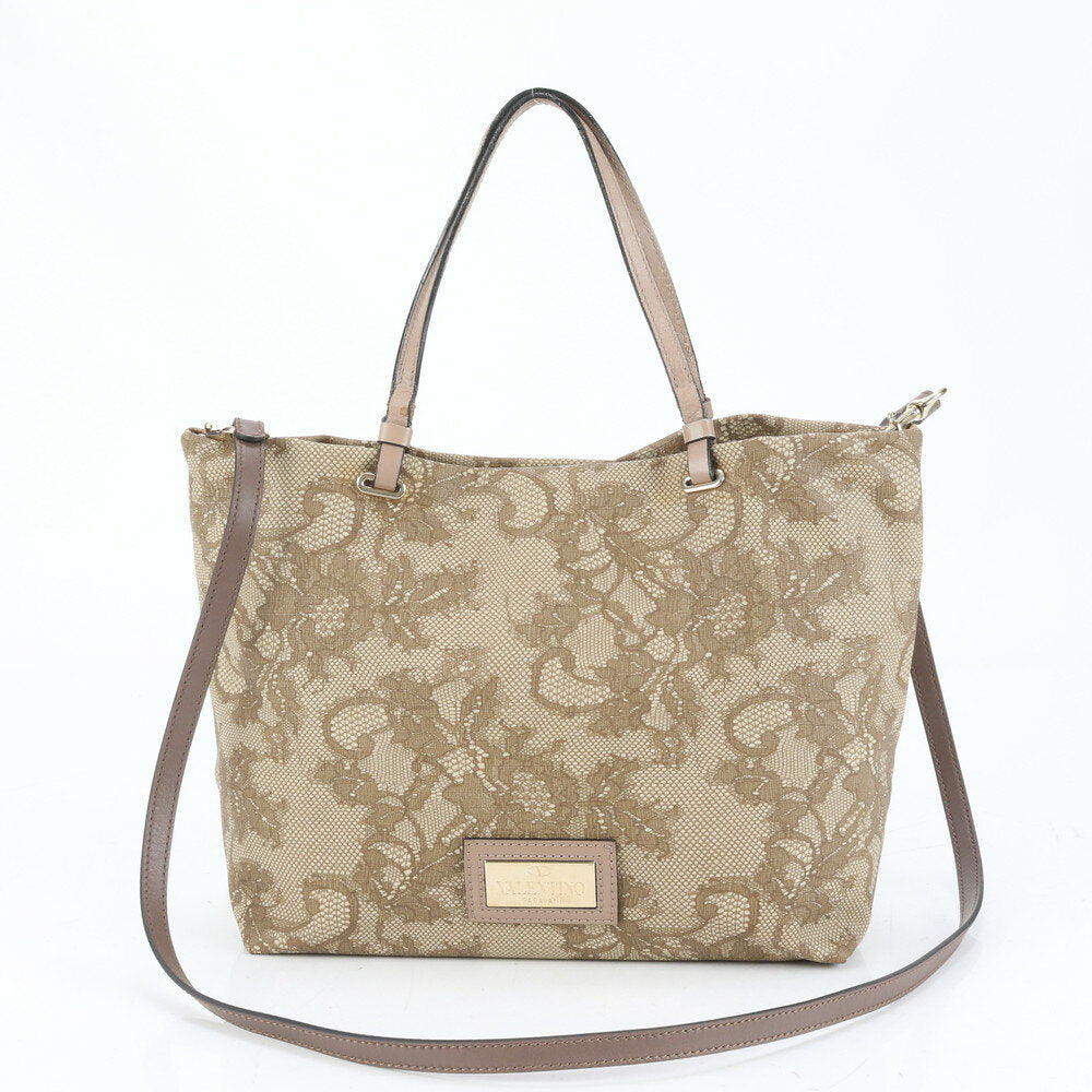 Valentino Garavani Shoulder Bag Purse 2way Leather Coated Canvas Beige Authentic