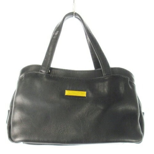 GIANNI VALENTINO Hand Bag Tote Purse Logo Leather Black Authentic