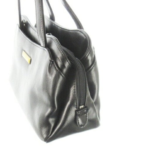 GIANNI VALENTINO Hand Bag Tote Purse Logo Leather Black Authentic
