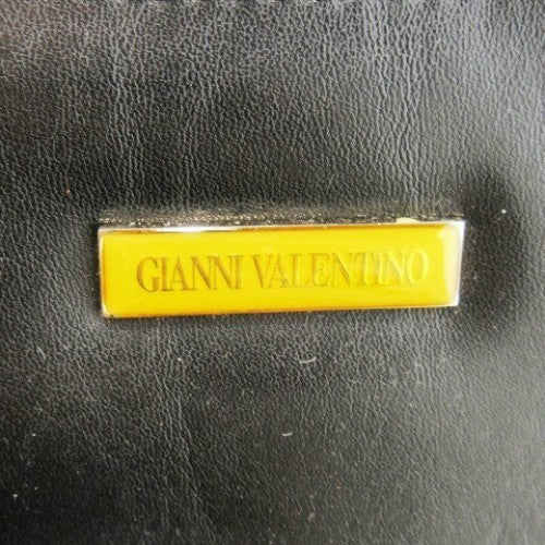 GIANNI VALENTINO Hand Bag Tote Purse Logo Leather Black Authentic