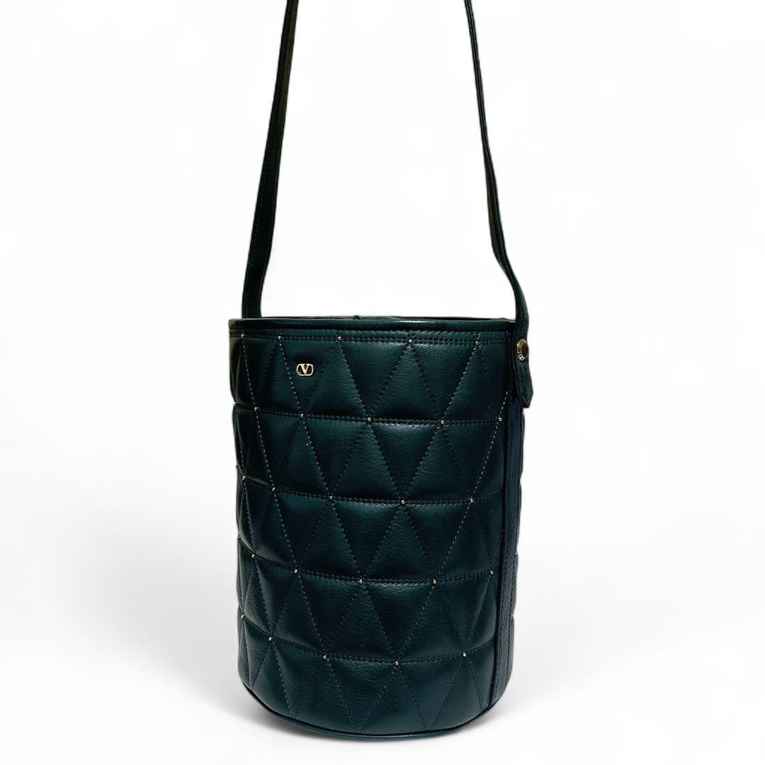 Valentino Garavani Shoulder Bag Purse Logo Leather Deep Green Authentic