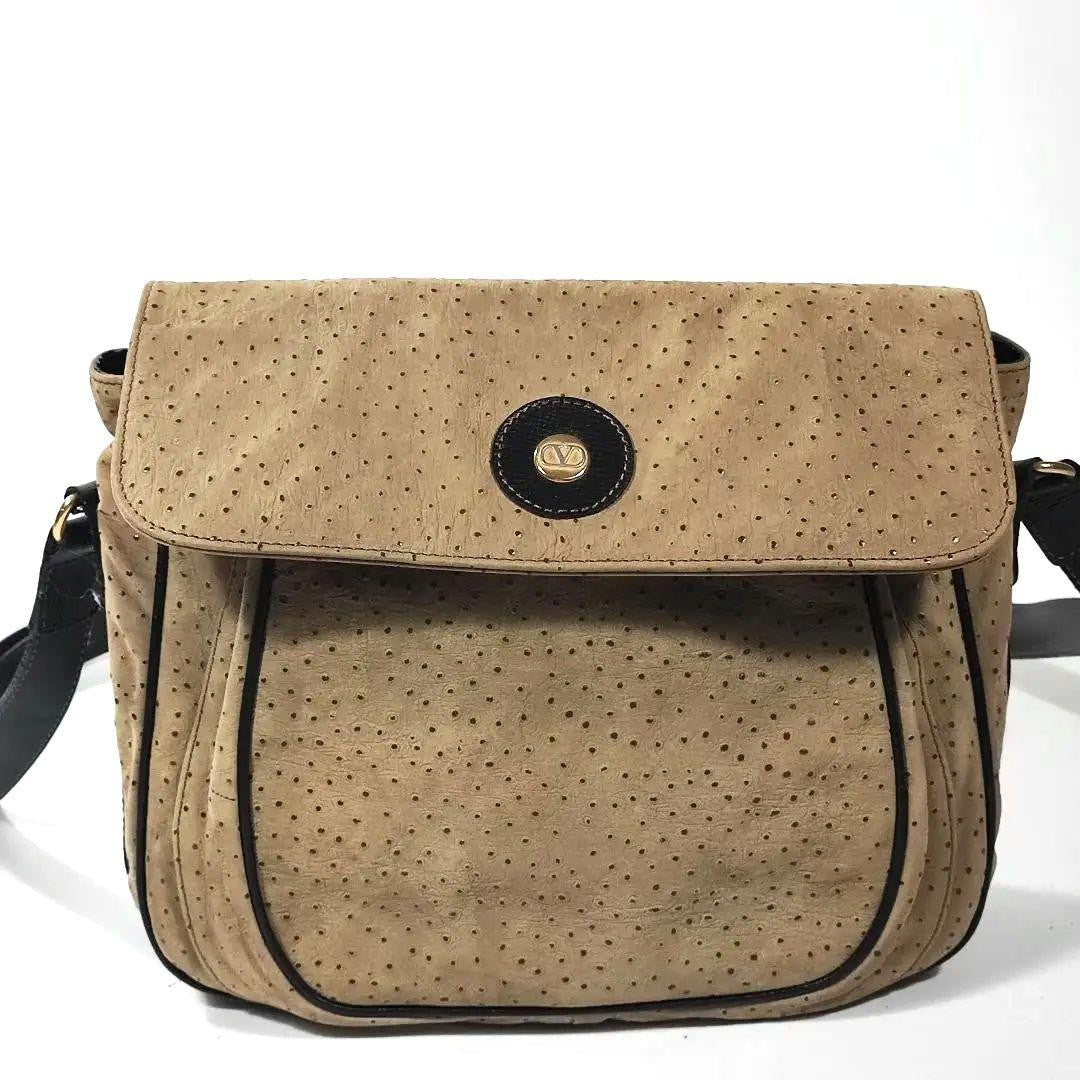 Valentino Garavani Shoulder Bag Purse Logo Leather Beige Gold Authentic