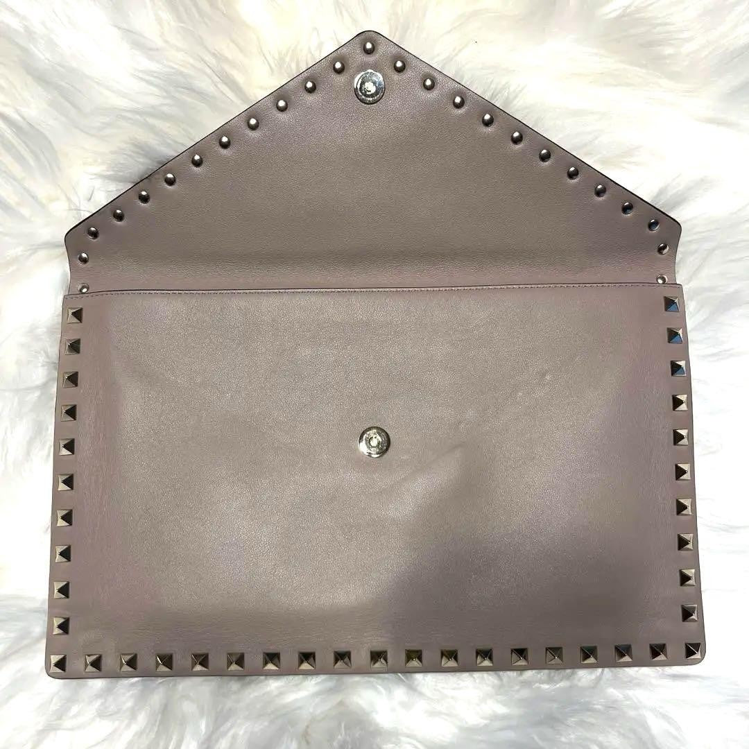 Valentino Clutch Bag Second Bag Studs Pink Beige Greige Authentic