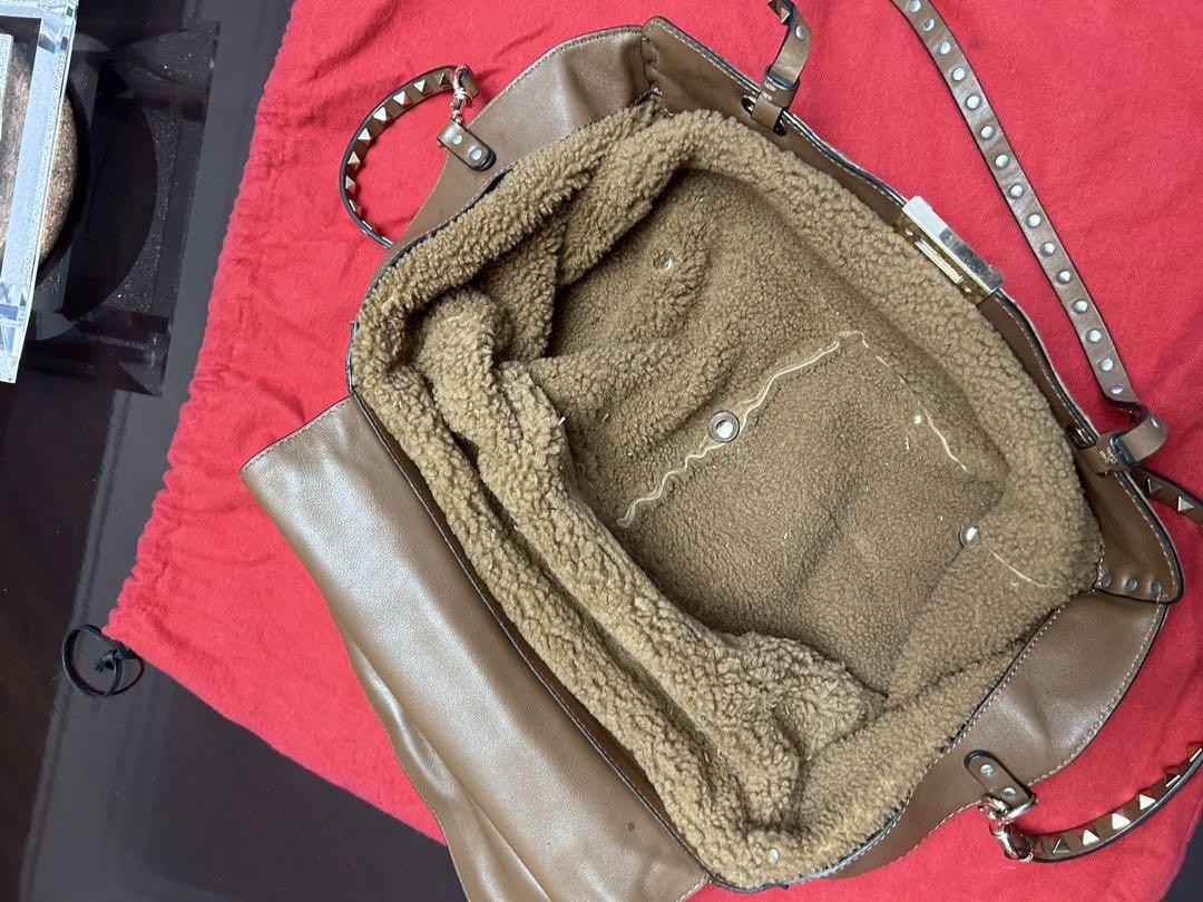 Valentino Hand Bag Tote Purse Studs Suede Brown Authentic