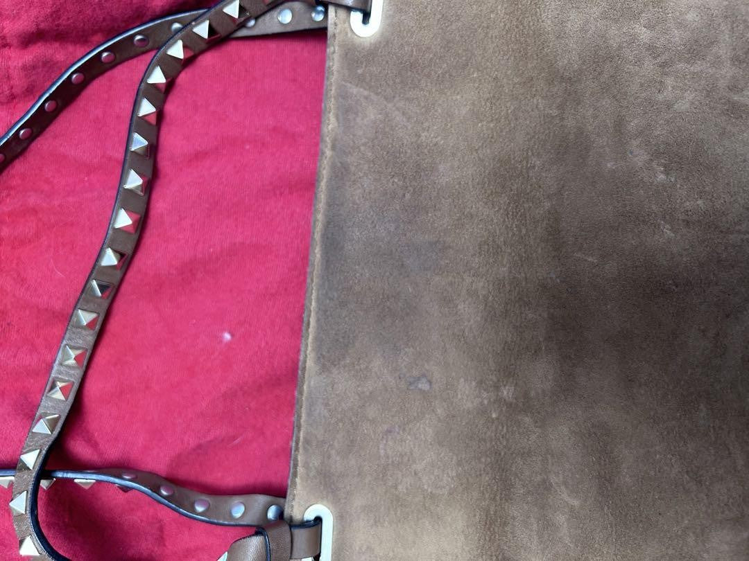 Valentino Hand Bag Tote Purse Studs Suede Brown Authentic