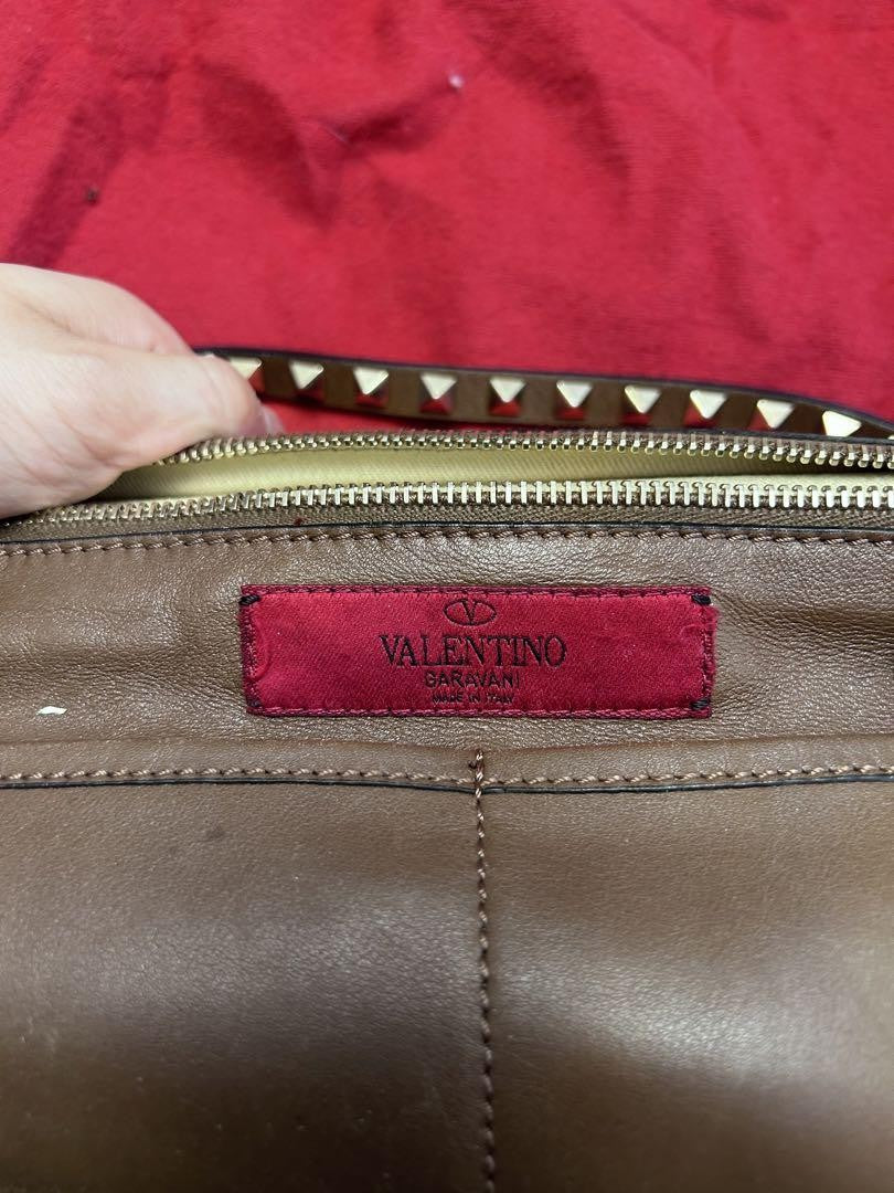 Valentino Hand Bag Tote Purse Studs Suede Brown Authentic