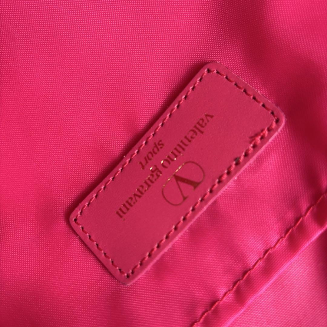 Valentino Garavani sport Shoulder Bag Purse Logo Nylon Leather Pink Authentic