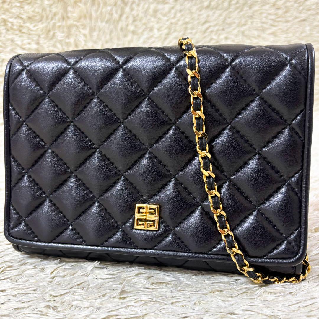 GIVENCHY Shoulder Bag Purse Chain 4G Leather Black Authentic
