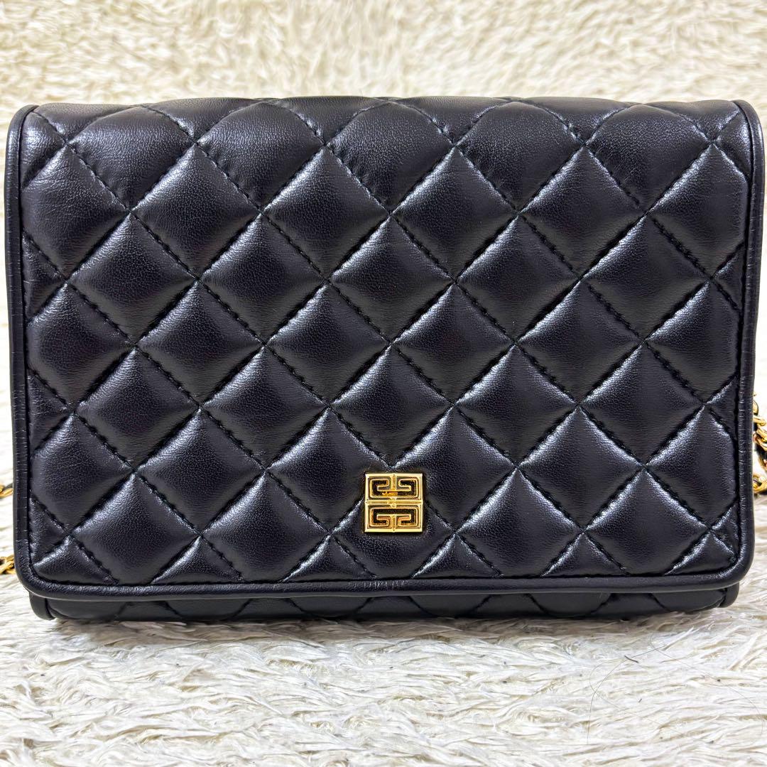 GIVENCHY Shoulder Bag Purse Chain 4G Leather Black Authentic