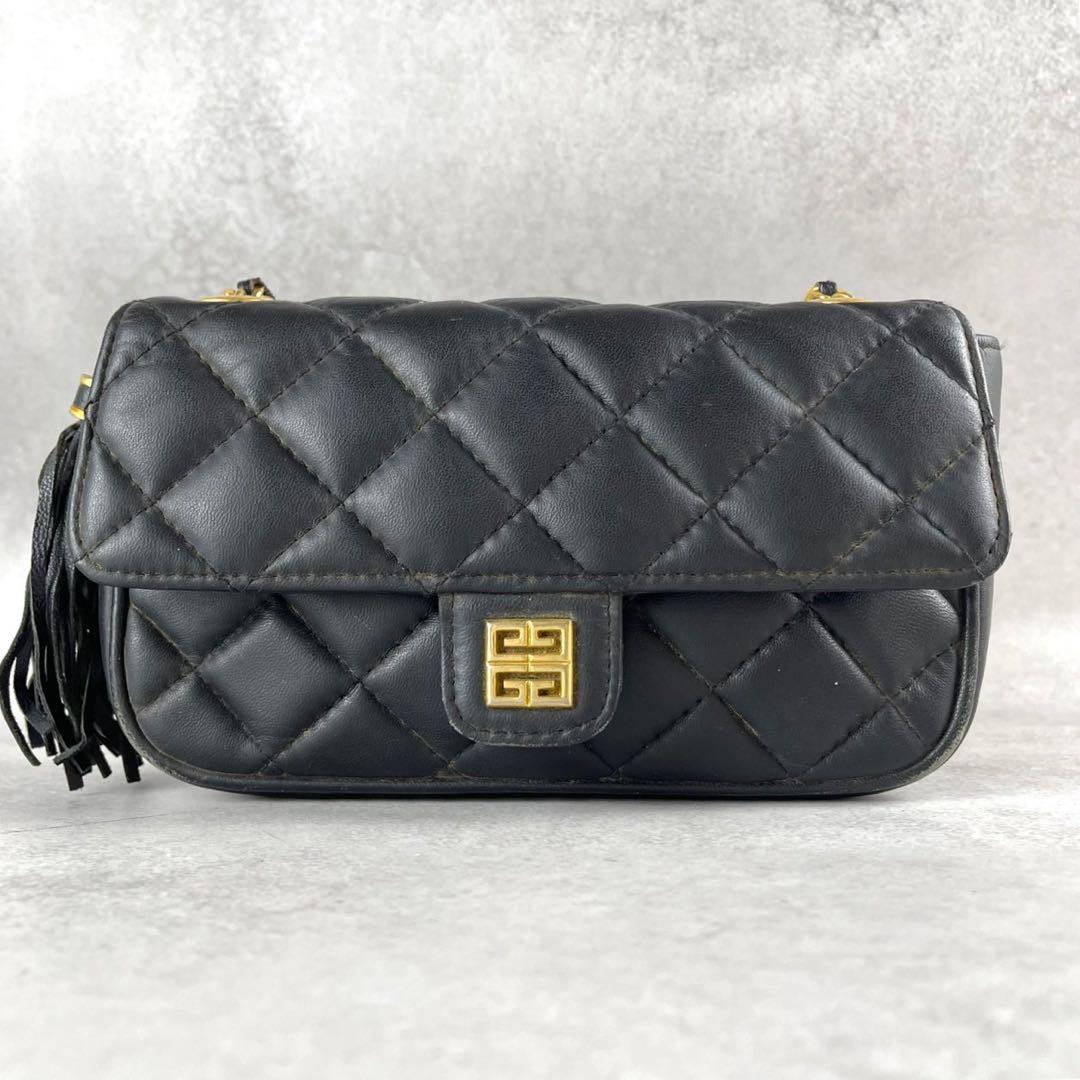GIVENCHY Shoulder Bag Purse 4G Chain Leather Black Authentic