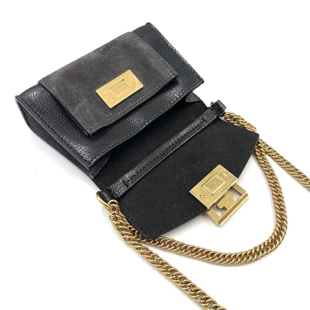 GIVENCHY Shoulder Bag Purse Chain Leather Suede Black Authentic