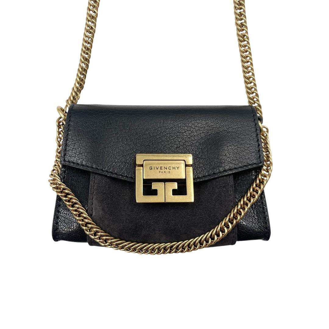 GIVENCHY Shoulder Bag Purse Chain Leather Suede Black Authentic