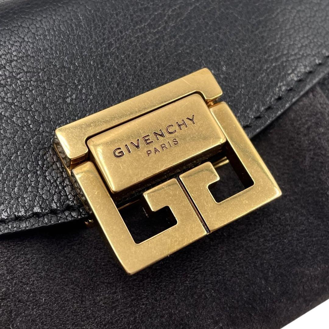 GIVENCHY Shoulder Bag Purse Chain Leather Suede Black Authentic