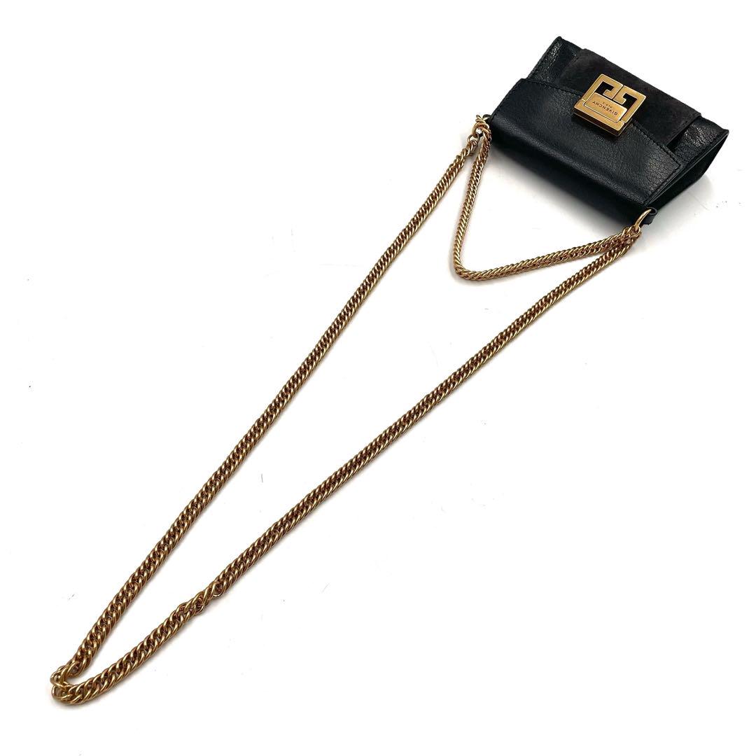 GIVENCHY Shoulder Bag Purse Chain Leather Suede Black Authentic