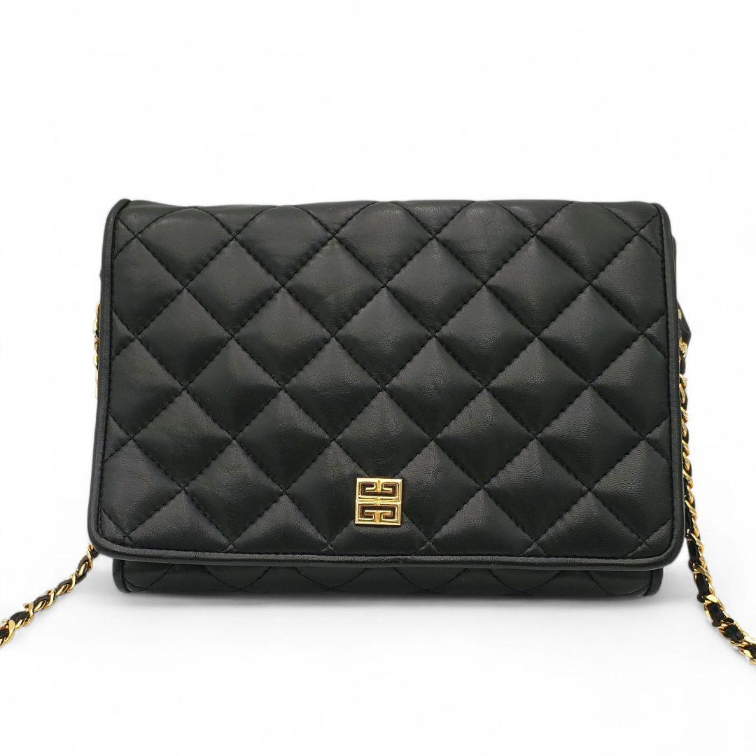 GIVENCHY Shoulder Bag Purse Chain 4G Quilted Leather Black Authentic