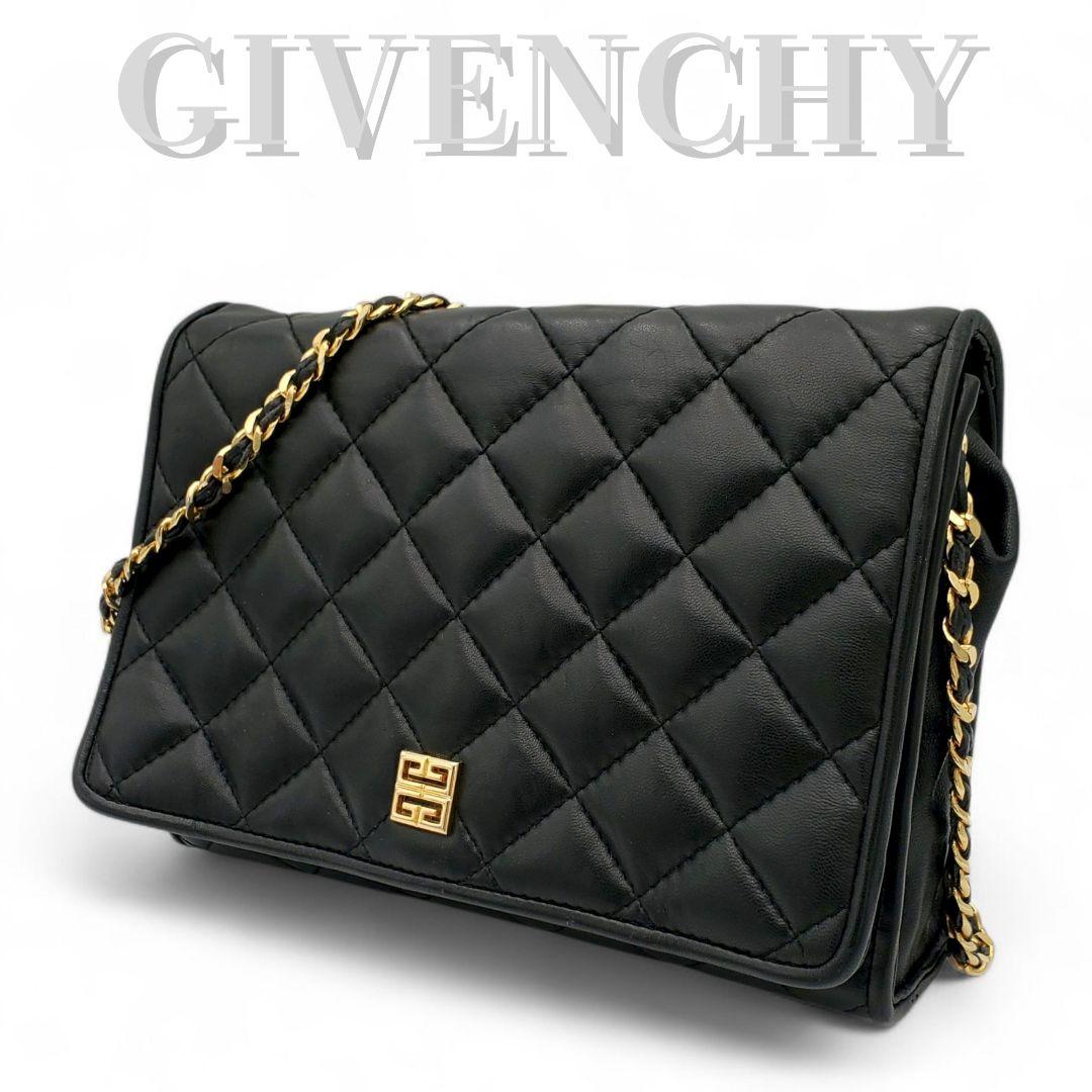 GIVENCHY Shoulder Bag Purse Chain 4G Quilted Leather Black Authentic