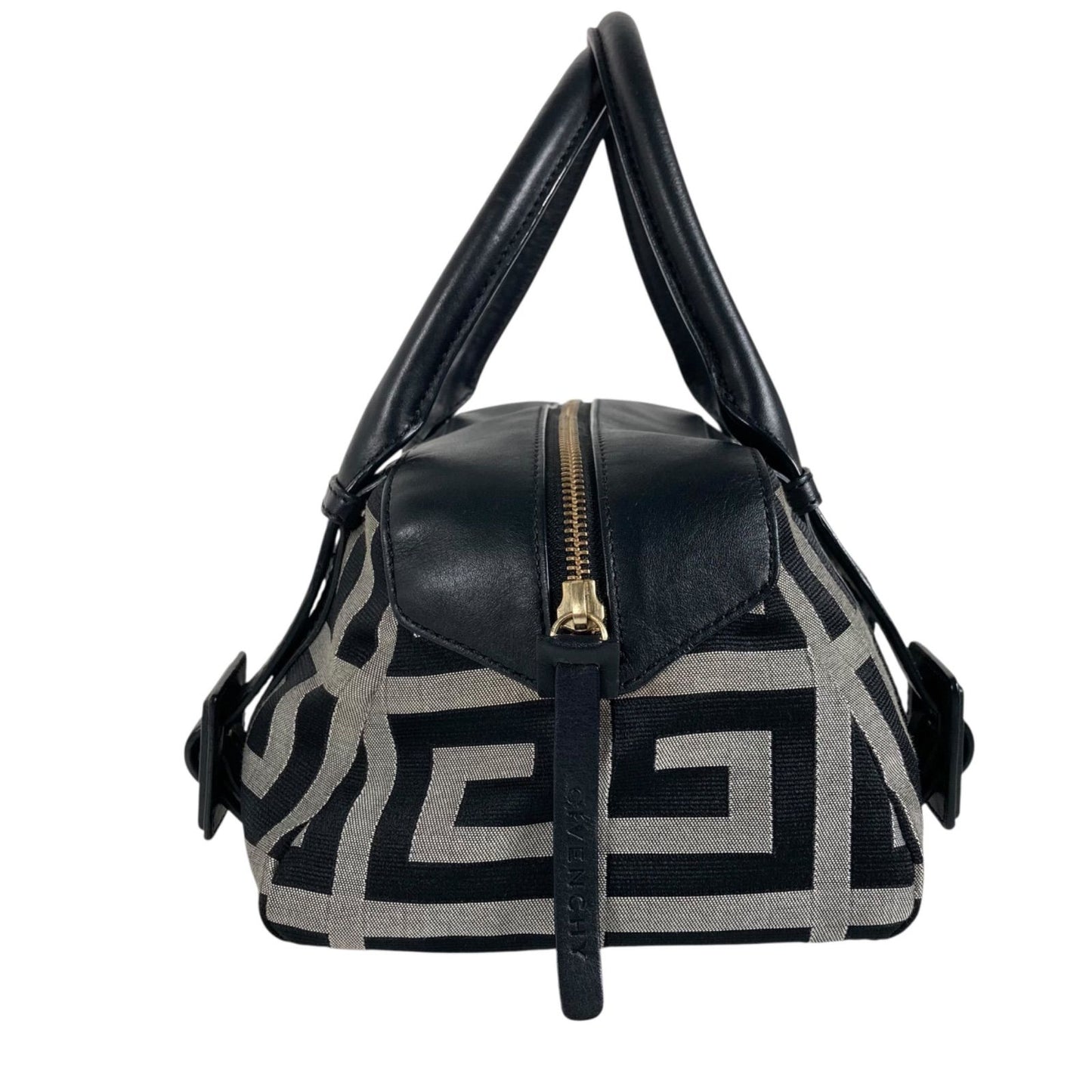 GIVENCHY Hand Bag Tote Purse 4G Canvas Leather Black Gray Authentic