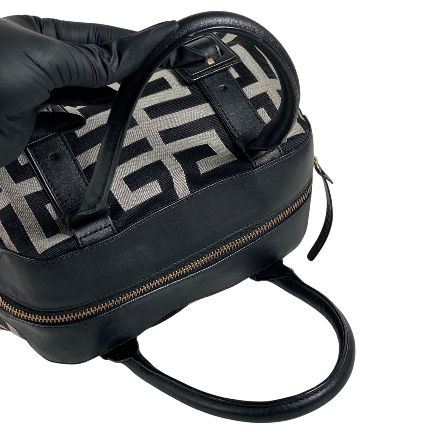 GIVENCHY Hand Bag Tote Purse 4G Canvas Leather Black Gray Authentic
