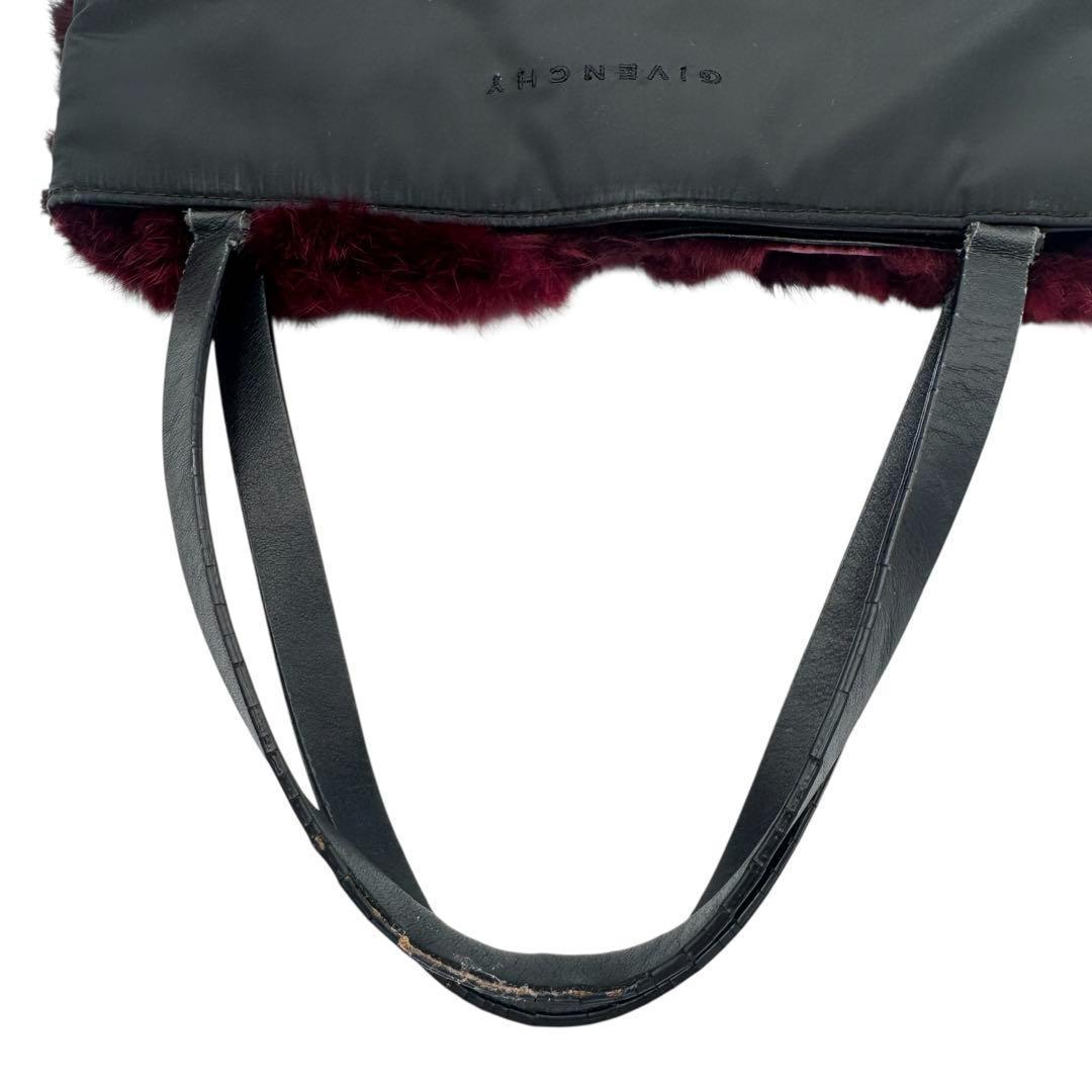 GIVENCHY Hand Bag Tote Purse Jeweled Tote Rabbit Fur Trim Purple Black Authentic