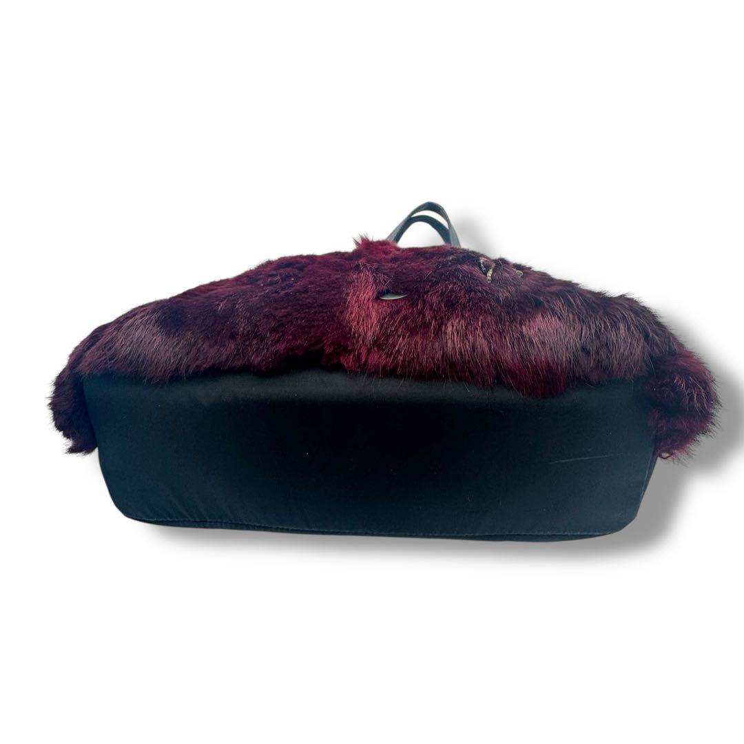 GIVENCHY Hand Bag Tote Purse Jeweled Tote Rabbit Fur Trim Purple Black Authentic