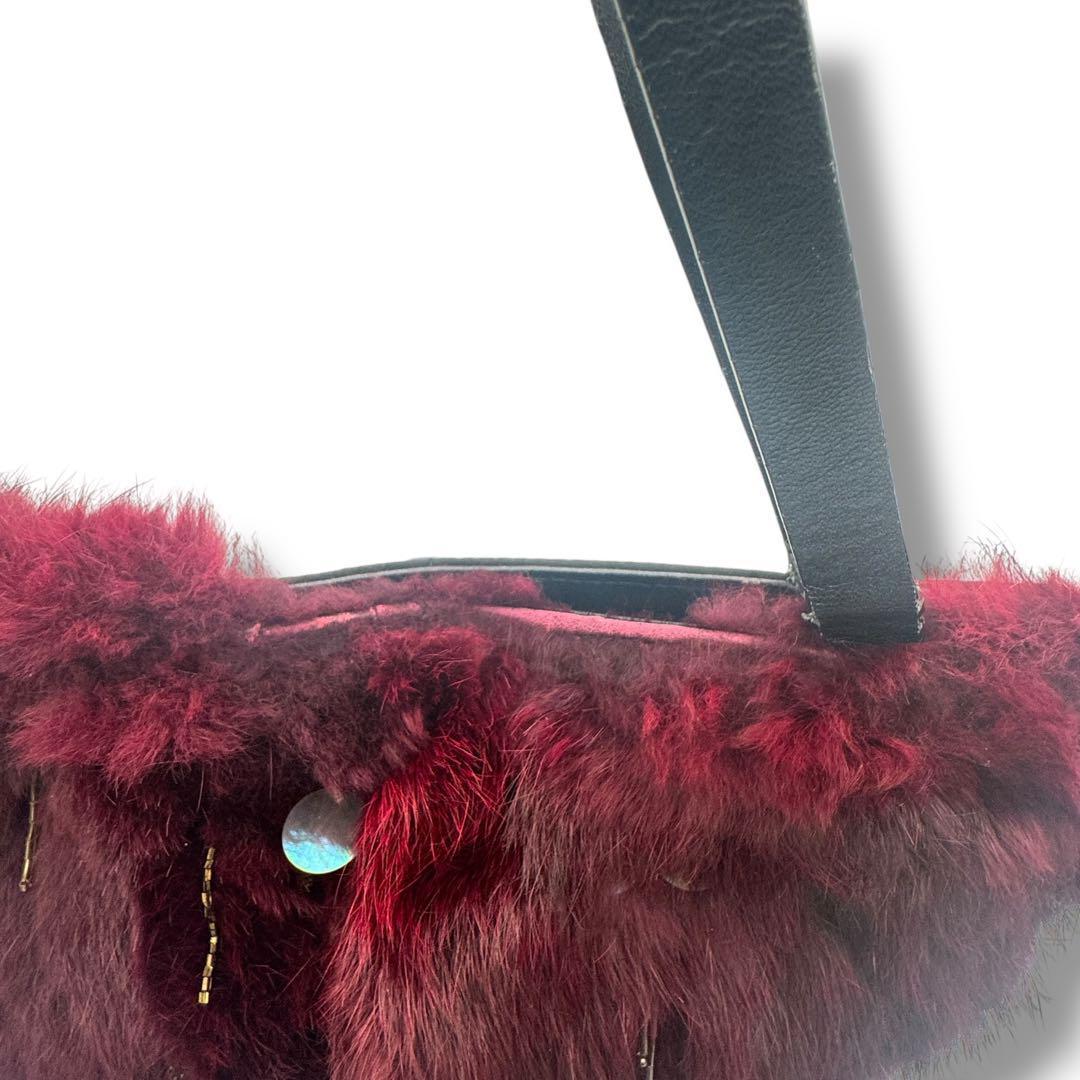 GIVENCHY Hand Bag Tote Purse Jeweled Tote Rabbit Fur Trim Purple Black Authentic
