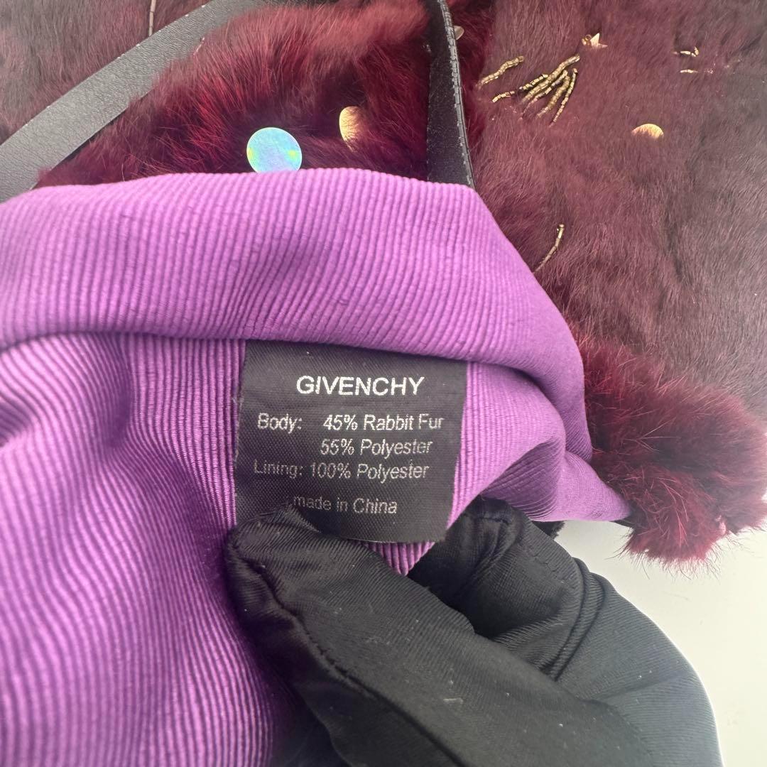 GIVENCHY Hand Bag Tote Purse Jeweled Tote Rabbit Fur Trim Purple Black Authentic