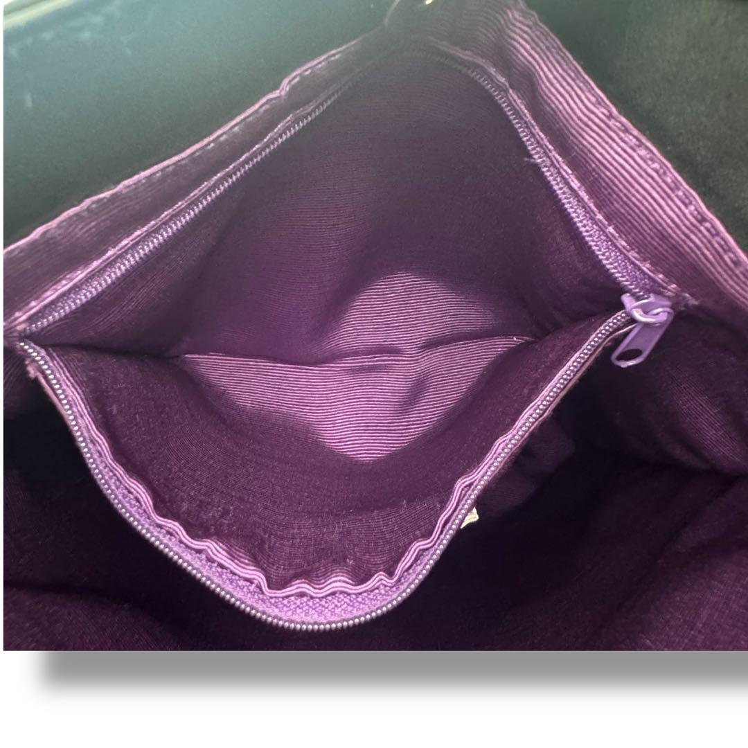 GIVENCHY Hand Bag Tote Purse Jeweled Tote Rabbit Fur Trim Purple Black Authentic