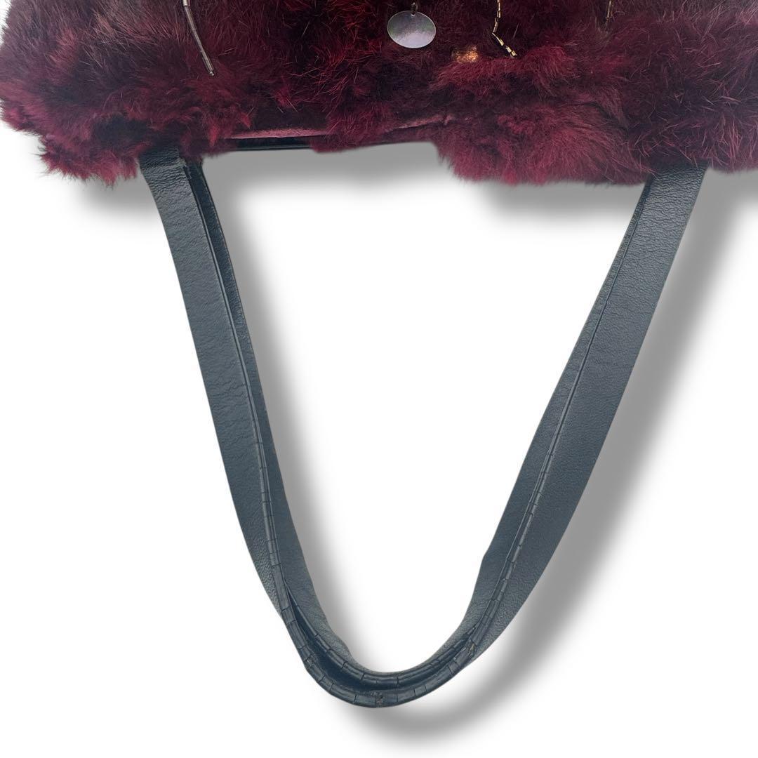 GIVENCHY Hand Bag Tote Purse Jeweled Tote Rabbit Fur Trim Purple Black Authentic
