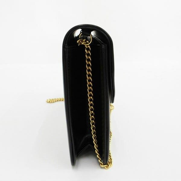 Christian Dior Shoulder Bag Purse CD Chain Leather Black Authentic