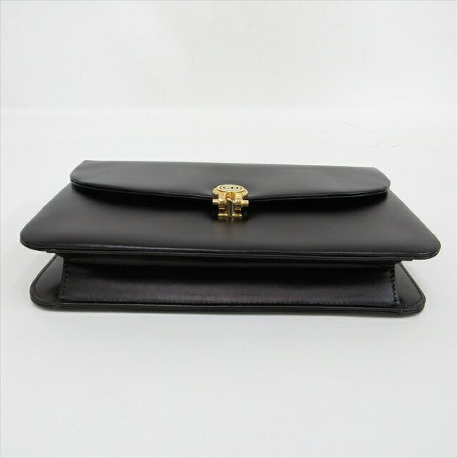 Christian Dior Shoulder Bag Purse CD Chain Leather Black Authentic