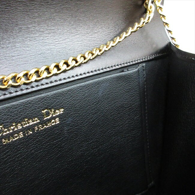 Christian Dior Shoulder Bag Purse CD Chain Leather Black Authentic