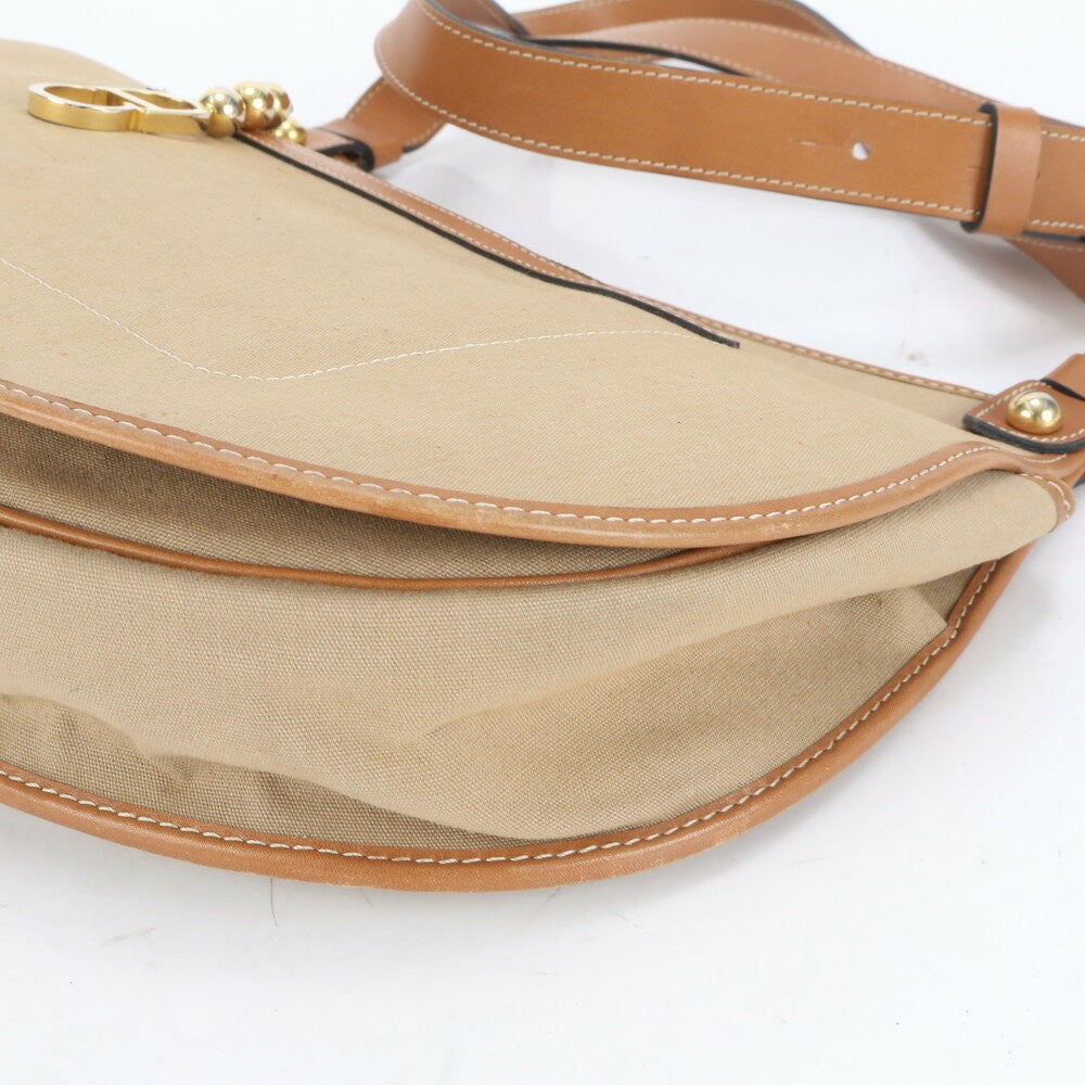 Christian Dior Shoulder Bag Purse Leather Canvas Brown Authentic