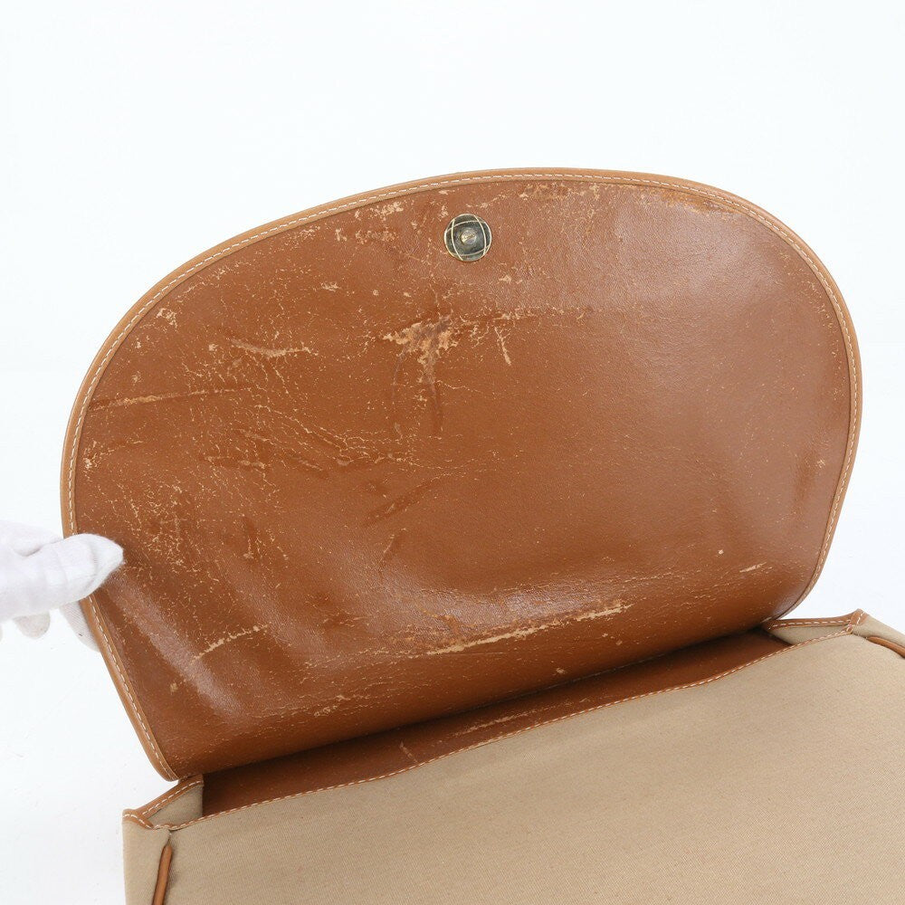 Christian Dior Shoulder Bag Purse Leather Canvas Brown Authentic