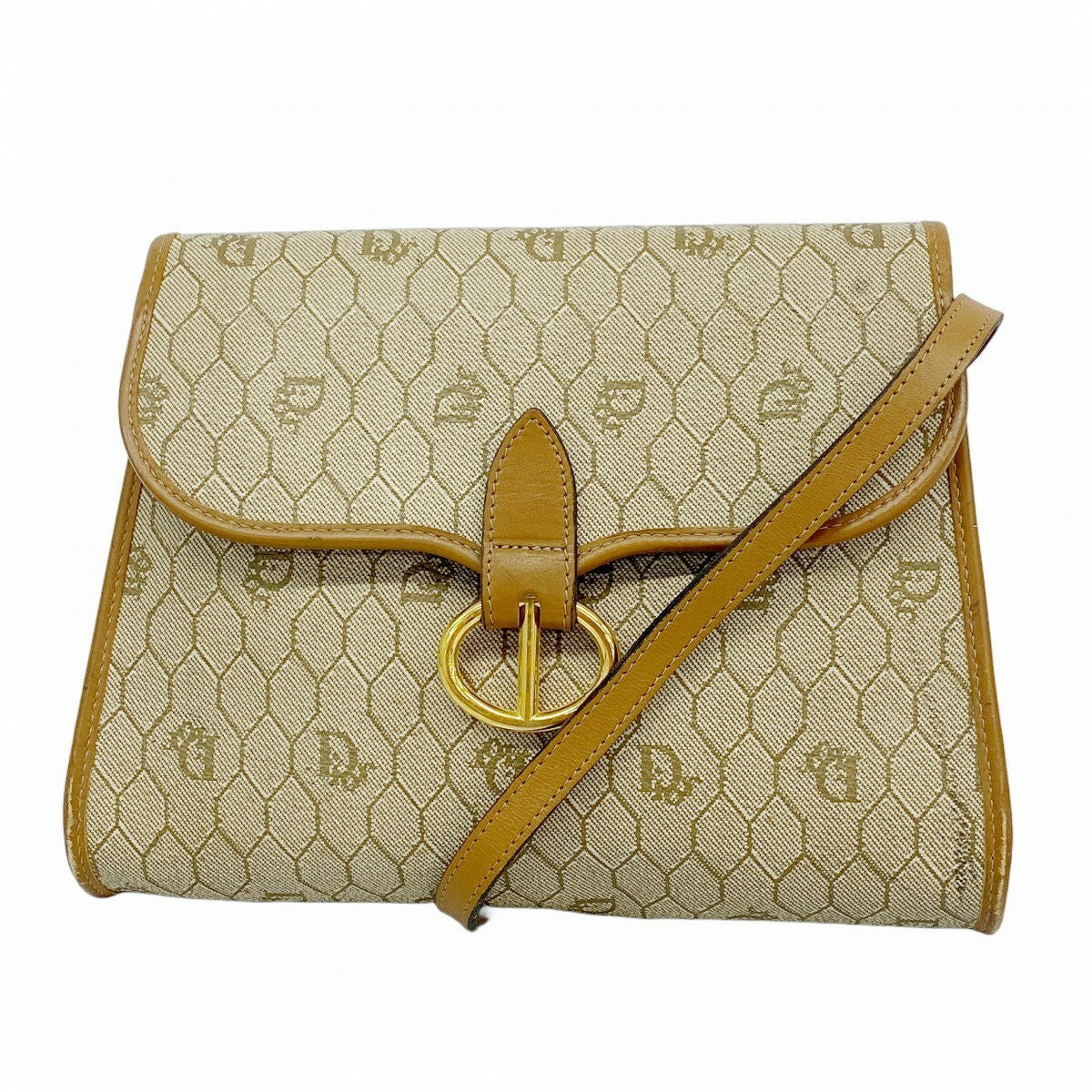 Christian Dior Shoulder Bag Purse Honeycomb PVC Beige Brown Authentic