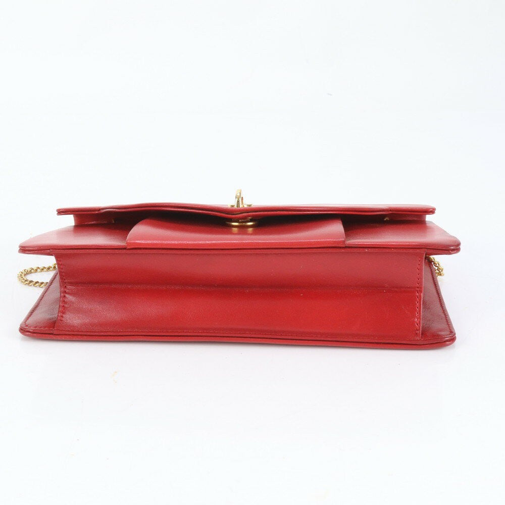 Christian Dior Shoulder Bag Purse Chain Leather Red Authentic