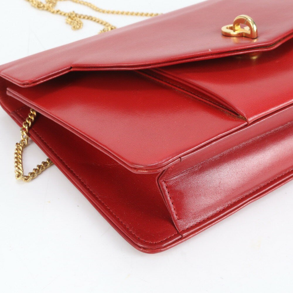 Christian Dior Shoulder Bag Purse Chain Leather Red Authentic