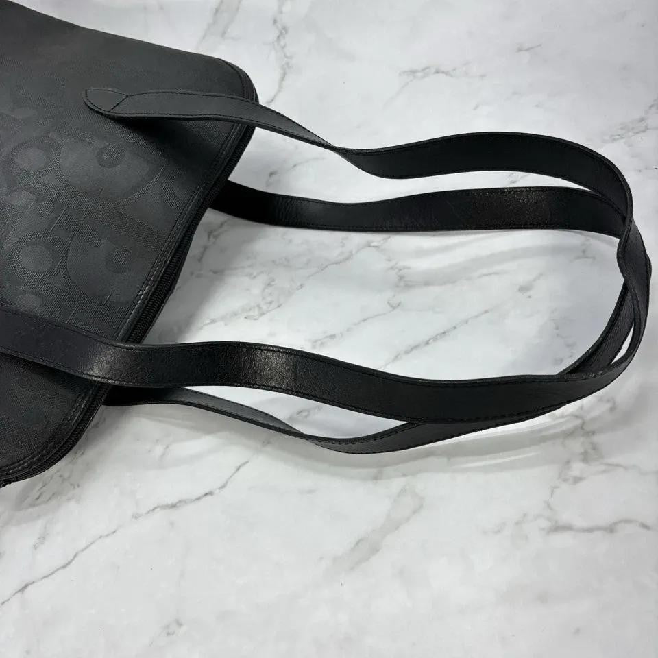 Christian Dior Hand Bag Tote Purse Trotter PVC Leather Black Authentic