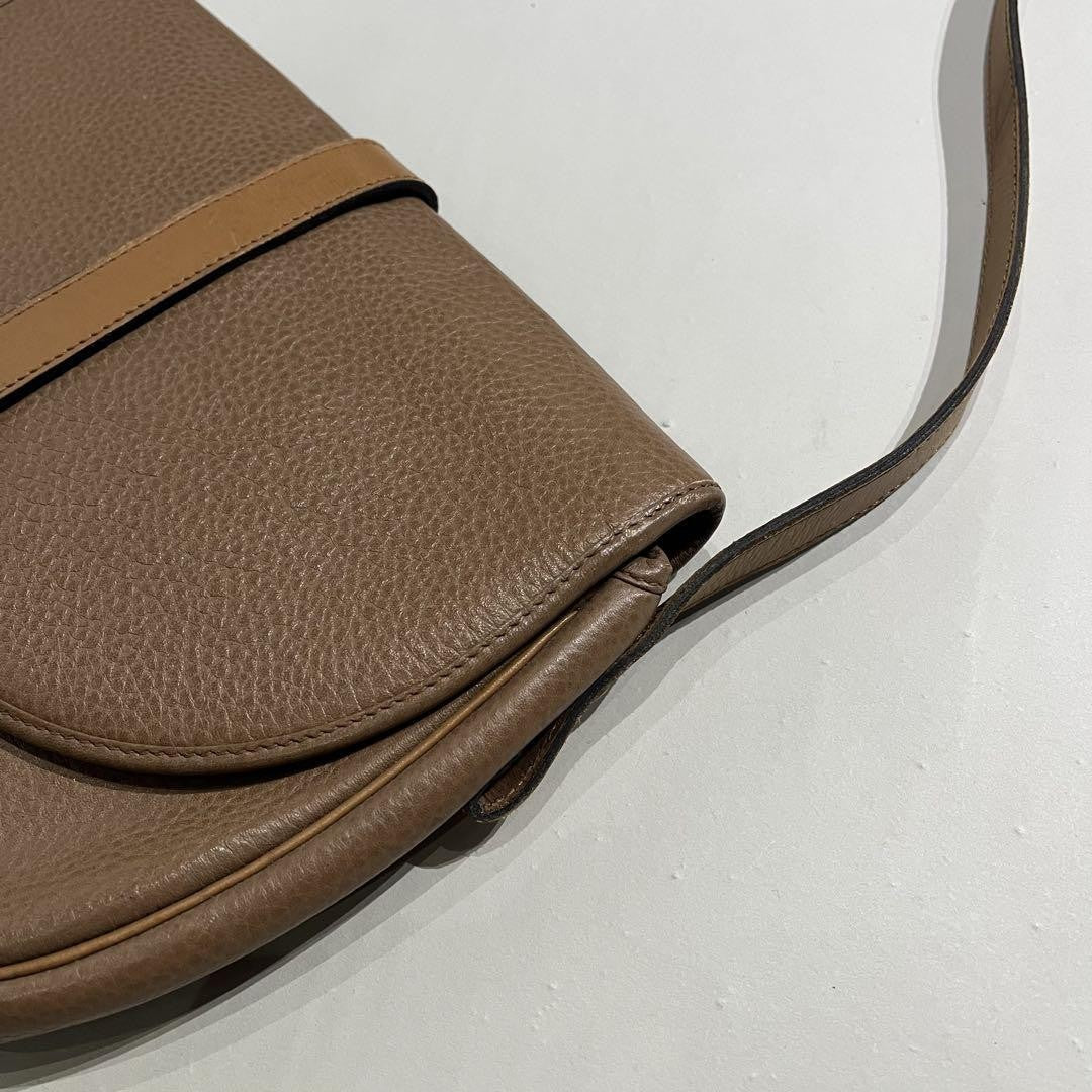 Christian Dior Shoulder Bag Purse CD Leather Camel Authentic
