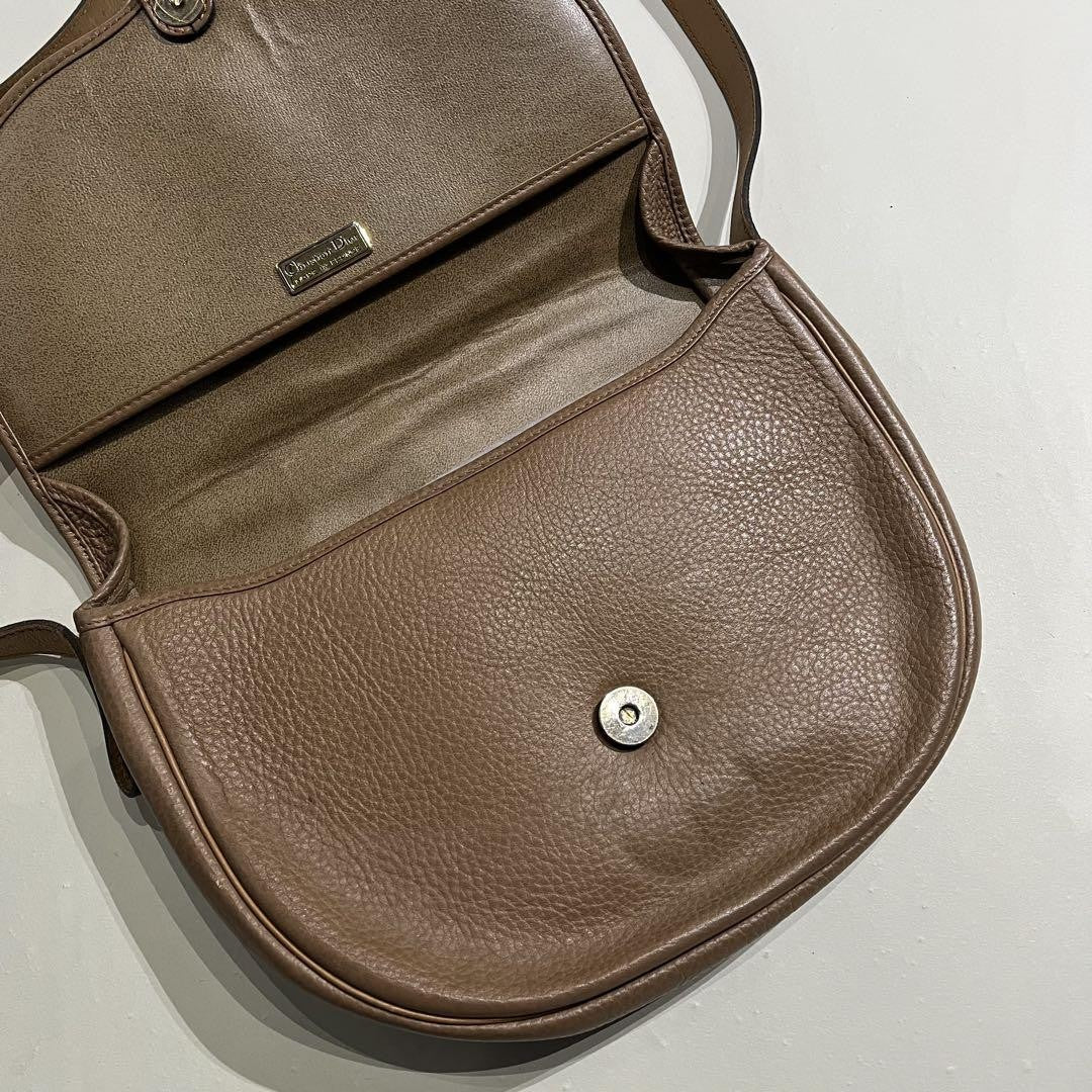 Christian Dior Shoulder Bag Purse CD Leather Camel Authentic