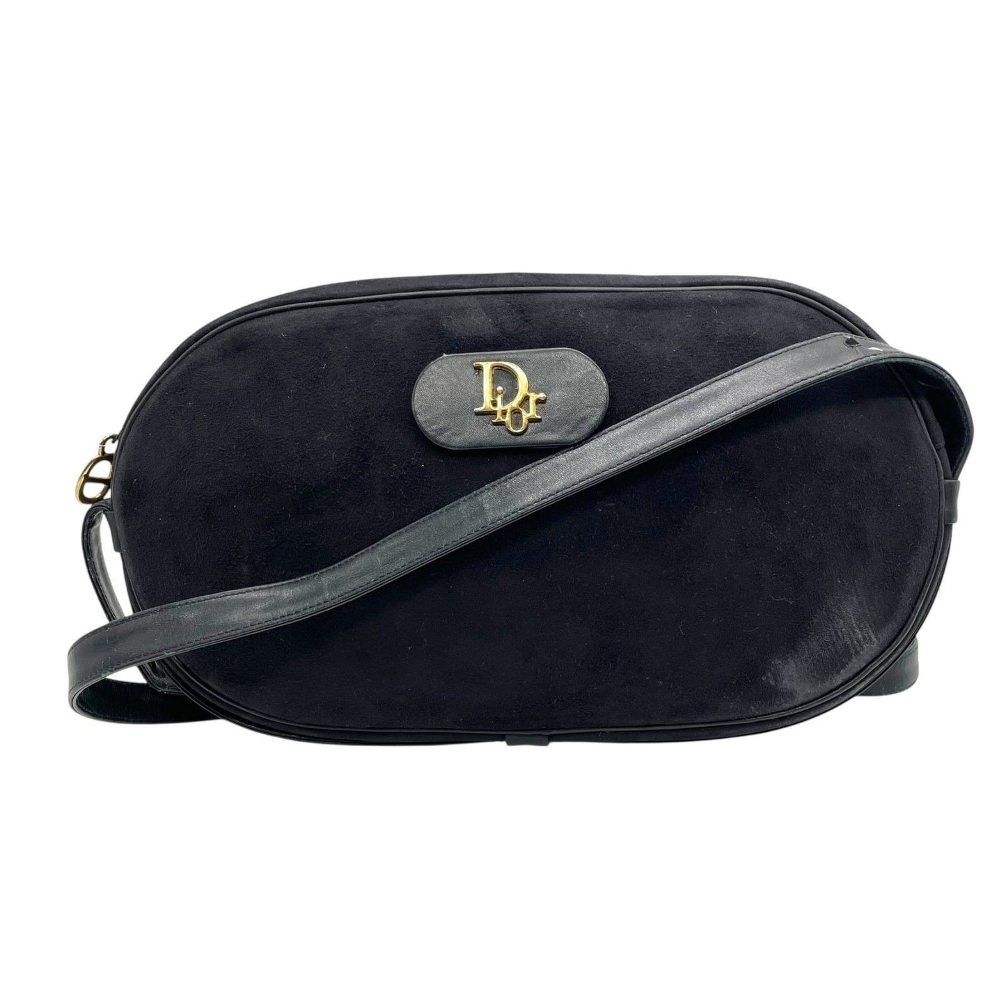 Christian Dior Shoulder Bag Purse Logo Suede Leather Navy Authentic